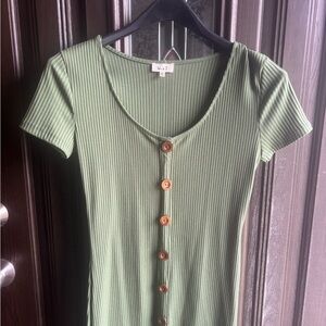 Ribbed Green Button-Down Top